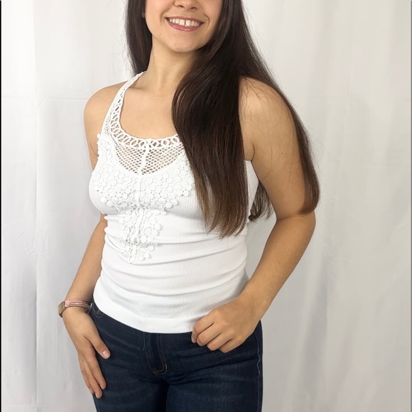 White Tank Top with Front Crochet Details - Picture 4 of 4